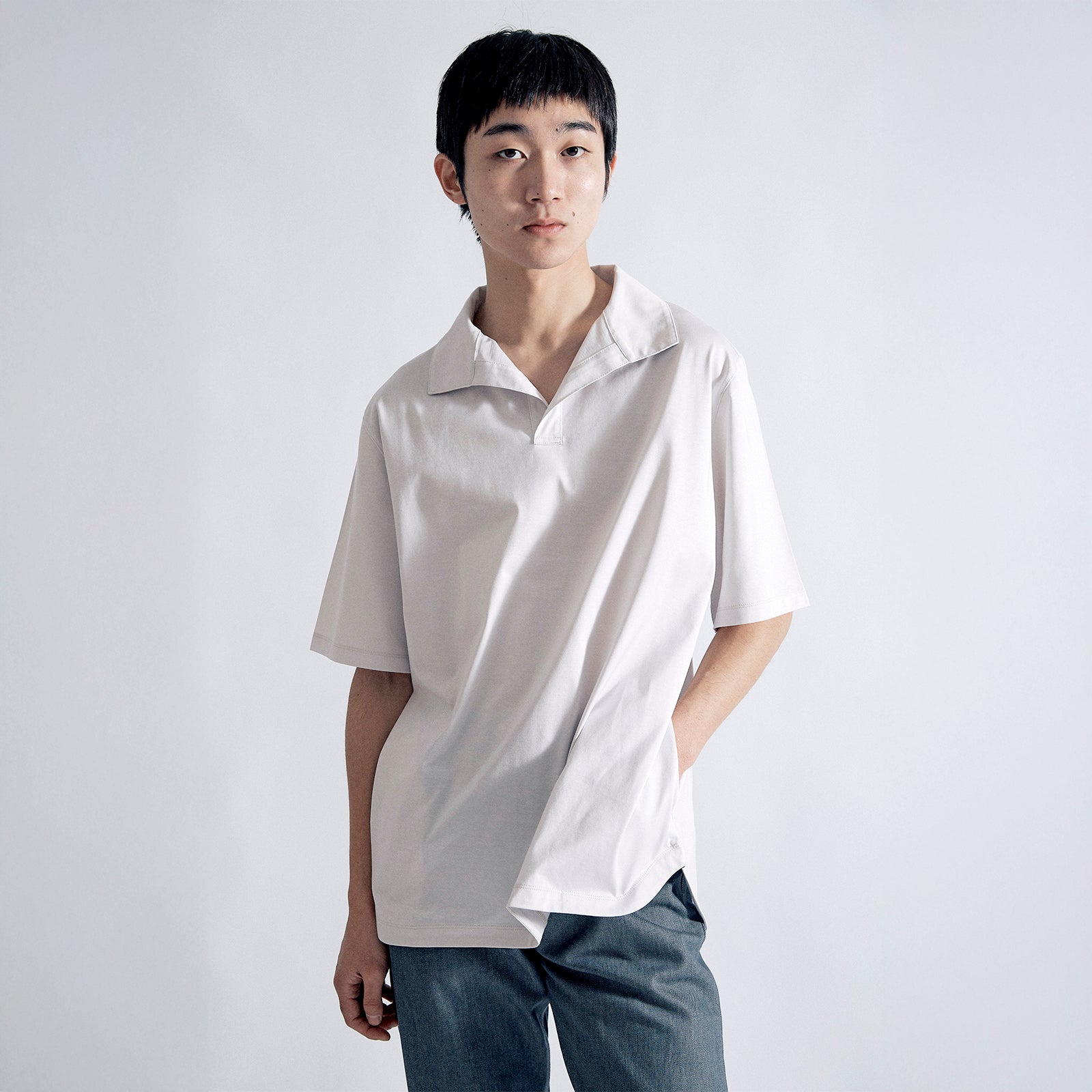 Oblong Collar Dress T Relax #LIGHT GREY