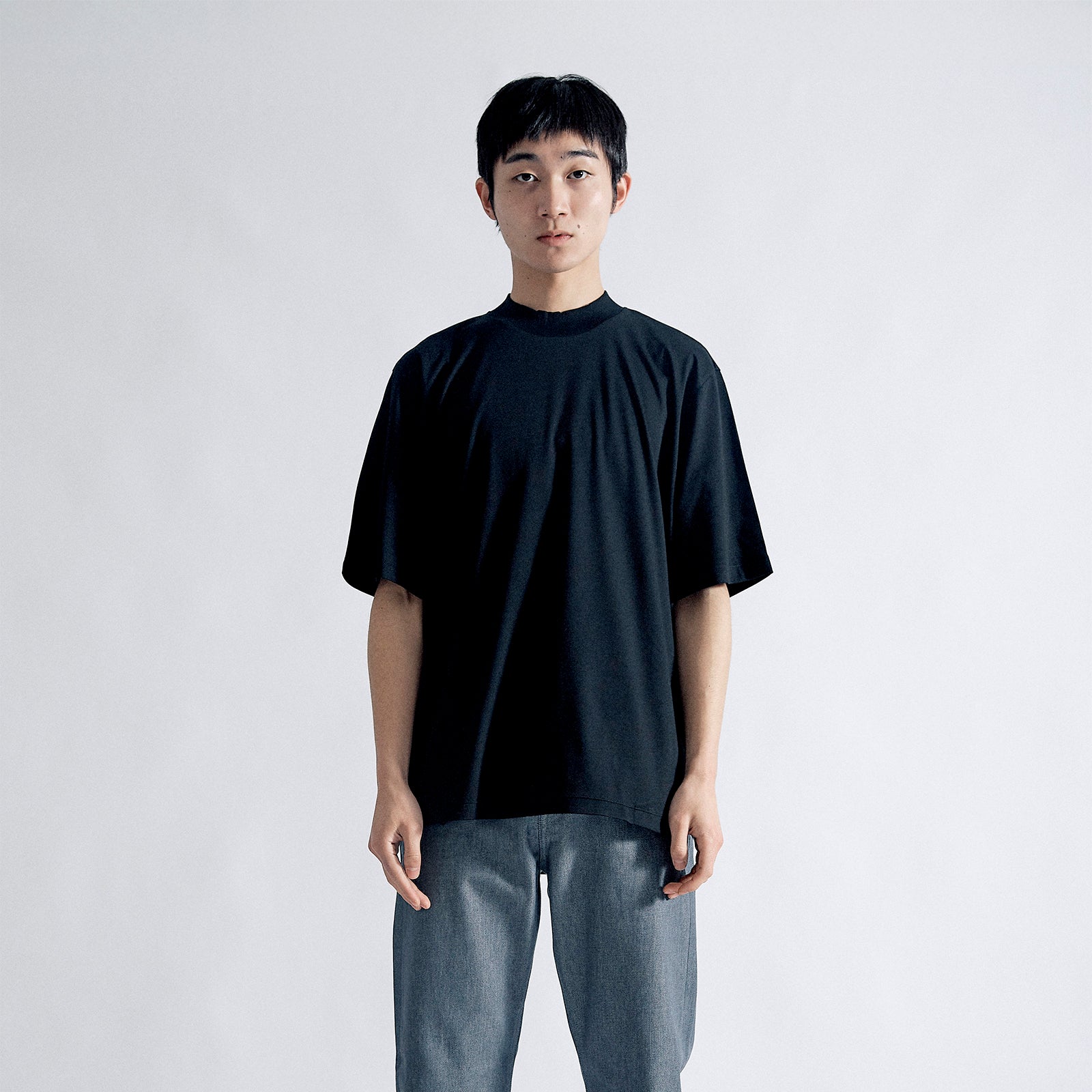 Albini T Smooth Mock Neck Relax #BLACK