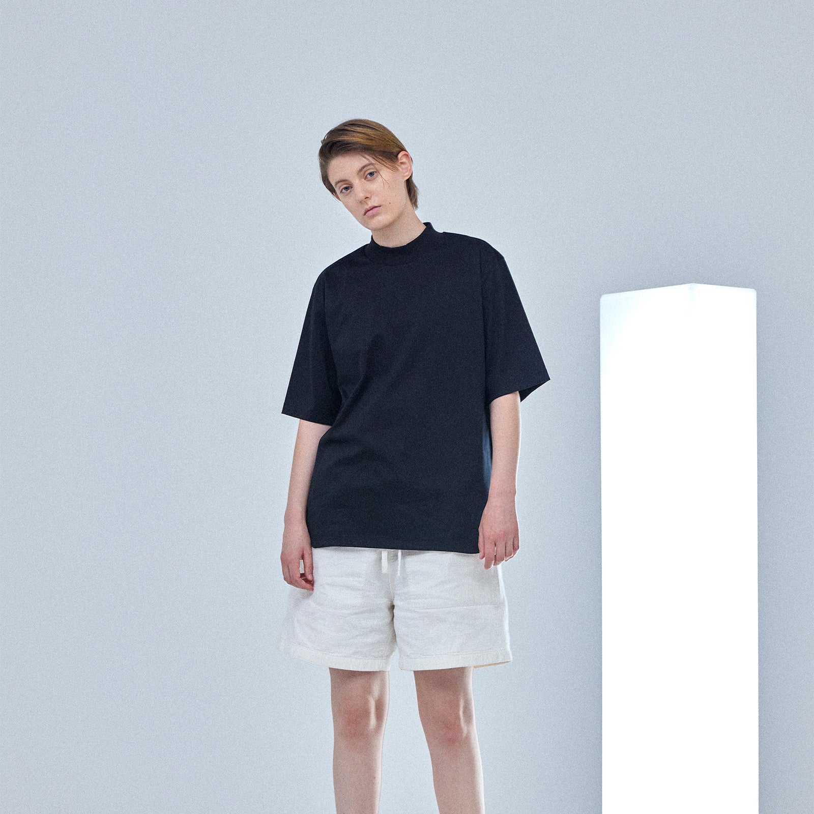 Albini T Smooth Mock Neck Relaxed #WHITE