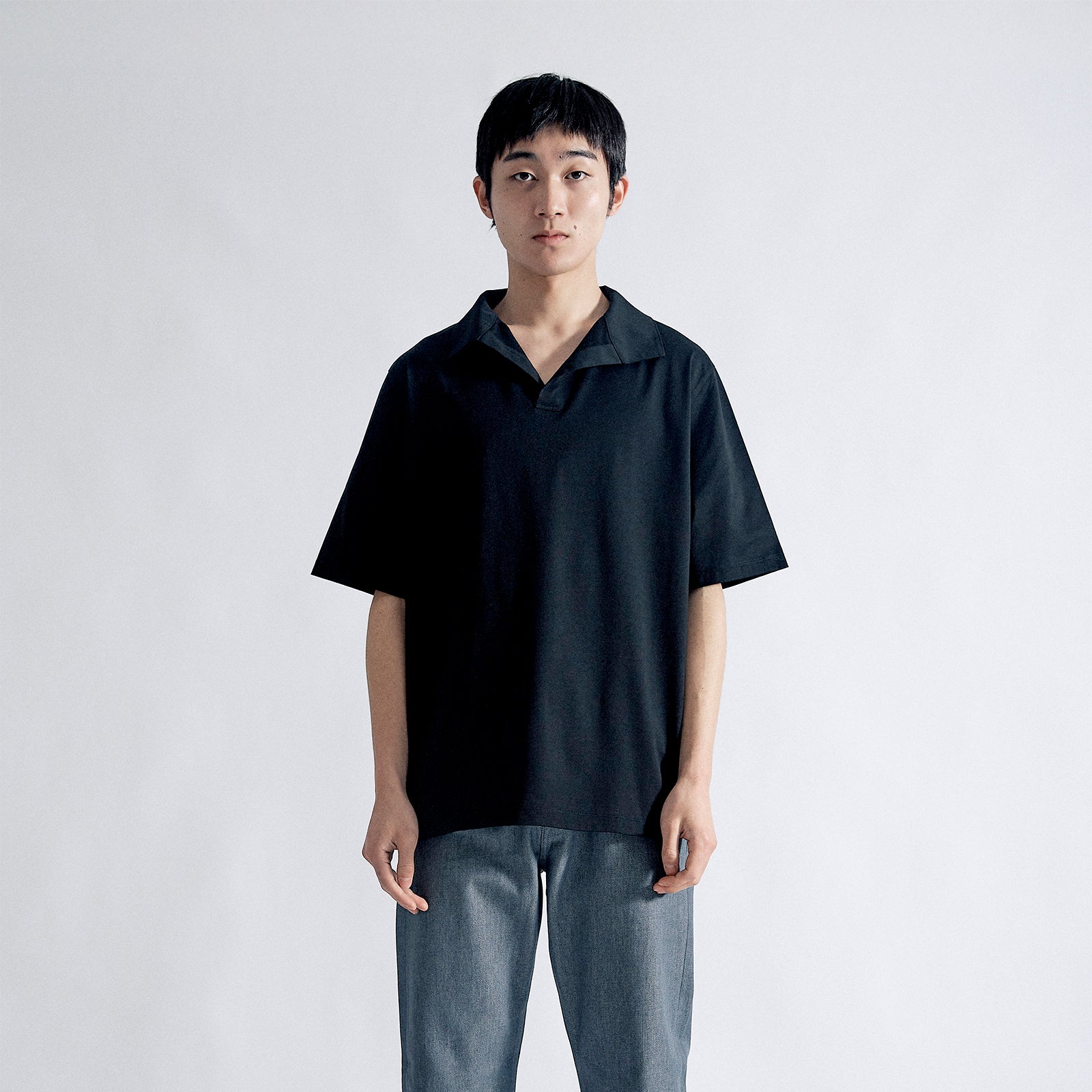 Oblong Collar Dress T Relax #BLACK