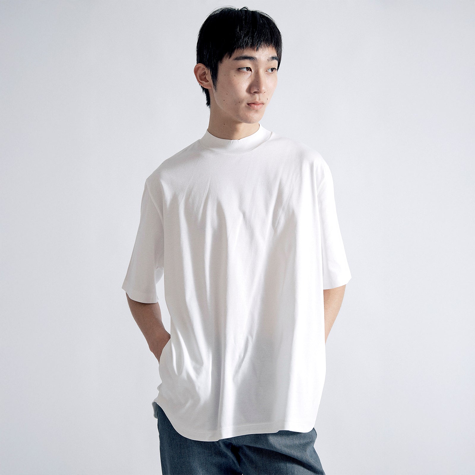 Albini T Smooth Mock Neck Relax #WHITE