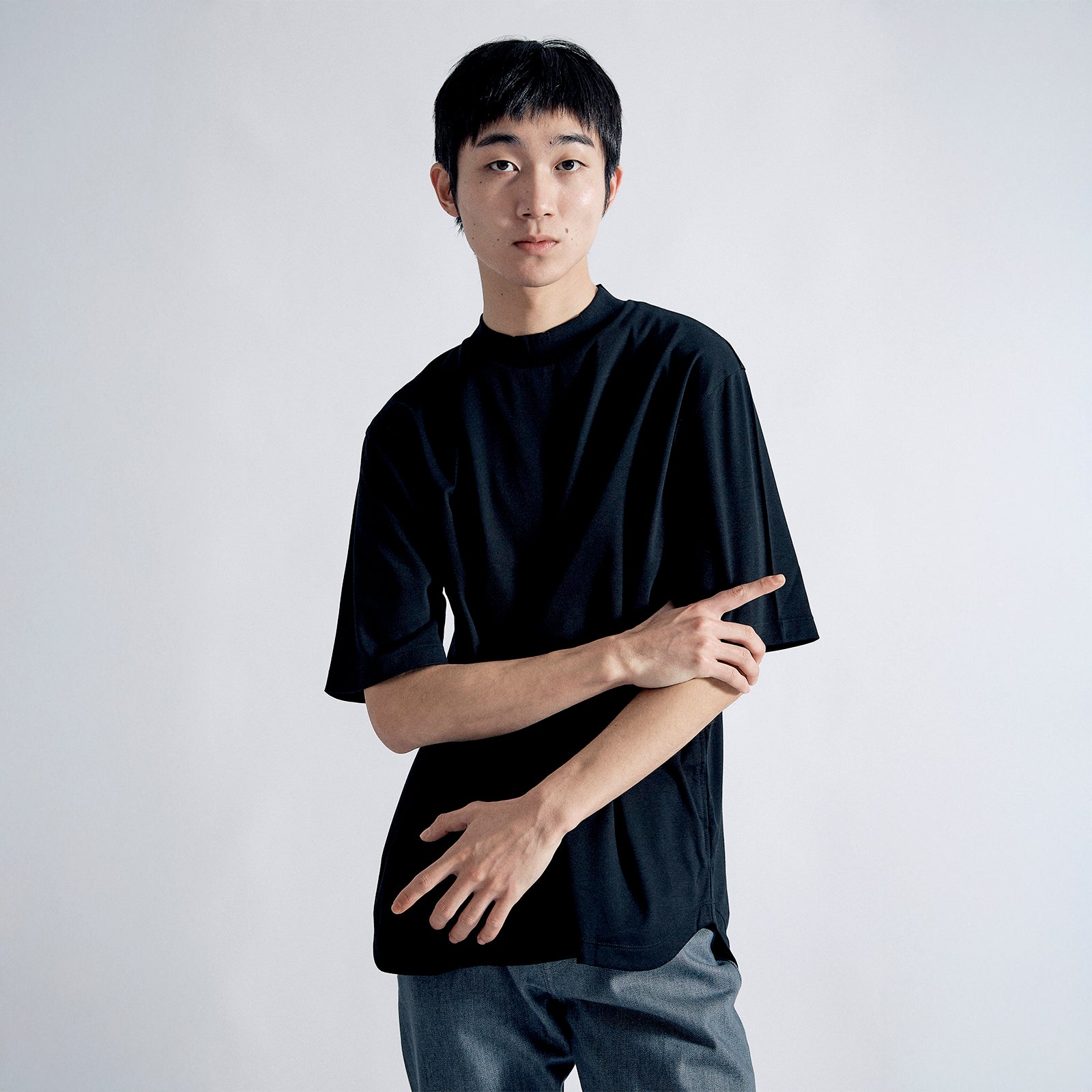 Albini T Smooth Mock Neck Relax #BLACK