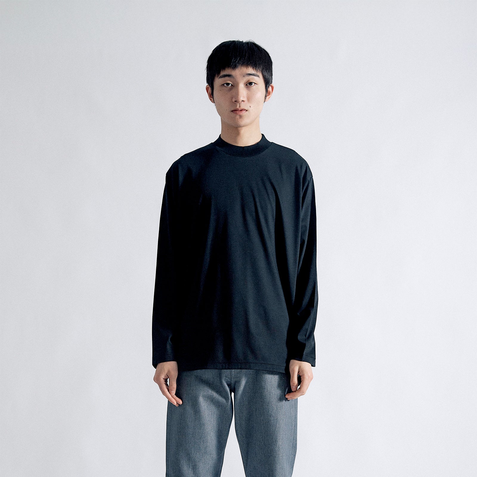 Albini T Smooth L/S Mock Neck Relax #BLACK
